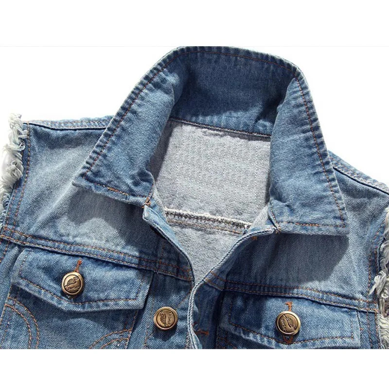 Hip Hop Jeans Coat Men Jackets for Short Sleeve Ripped Blue Jean Man Mens Denim Vest Shirt Husband Male 250207