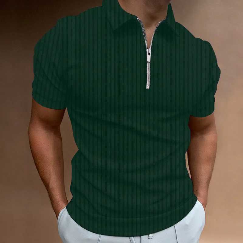 Summer Men Casual Short Sleeve Stripe Zipper Polo Shirt Men Fashion Golf Polo Shirt Elasticity Comfortable Polo Shirt Tops Y250707 Y250707