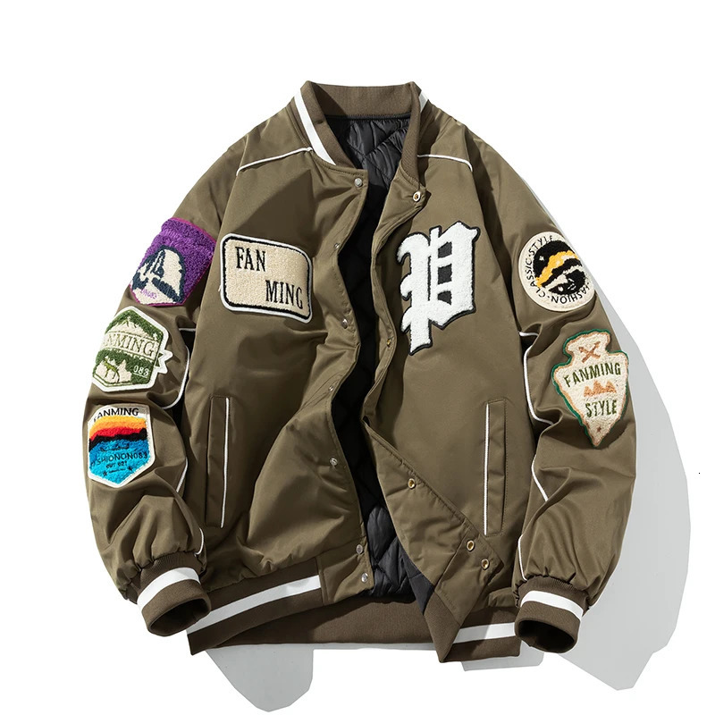 Winter Varsity Jacket Men Women Letter Badge American Baseball Street Fashion Hip Hop Coat Youth Couple Clothes Blue Red 250208