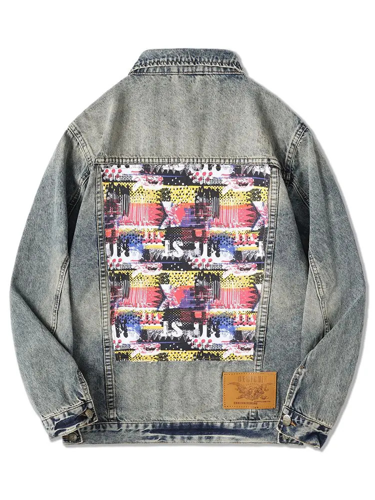 Vintage Loose Denim Jacket Mens Streetwear Fashion American Western Style 250207