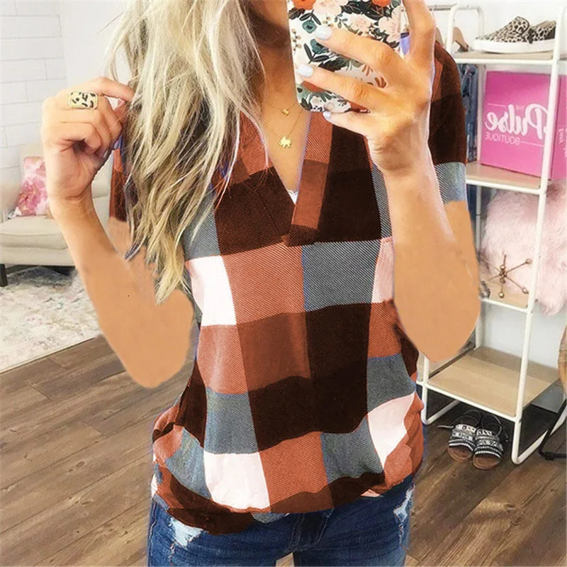 Women Vintage Short Sleeve Shirt V Neck Plaid Shirts Summer Female Casual Blouse Tops Streetwear Korean Style Clearance Sale 250121