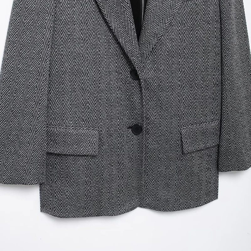 With Hoodies Blazer Womens Jackets Patchwork Outwear Button Long Sleeve Coat Gray Elegant Streetwear 250208