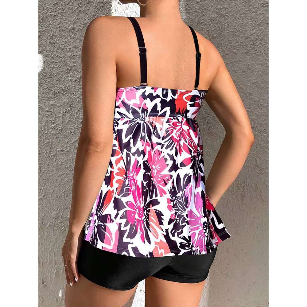 2025 High Quality Design Sexy Women's Bikini Set Black Swimwear Pool Retro Fresh Leaf Print Strap Swimsuit