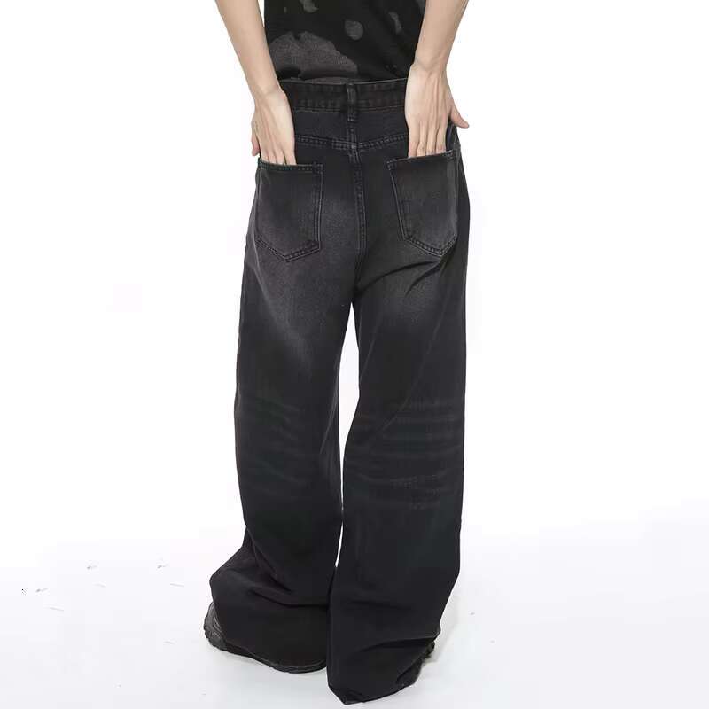 IEFB Worn Out Male Jeans Vintage Gradient Color Men's Wide Leg Pants High Street Pockets Men Denim Straight Trousers New 9C4510
