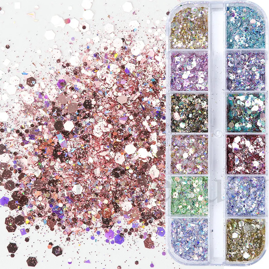 1Box Mermad Iridescent Hexagon Nail Art Glitter Sequins Holographic Flake Powder Paillette Gel Polish Decorations For Nails LYDJ 250115
