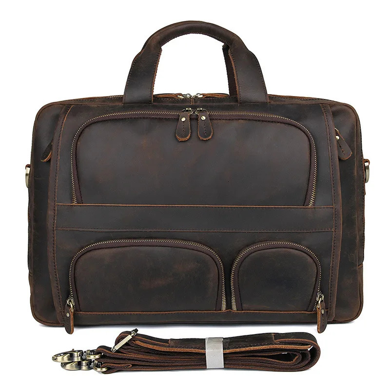 17.3 Inch Laptop Briefcase Genuien Leather Laptop Bag Business Travel Tote Bags Handbags For Men Male Large Brief Case Bag Retro250208