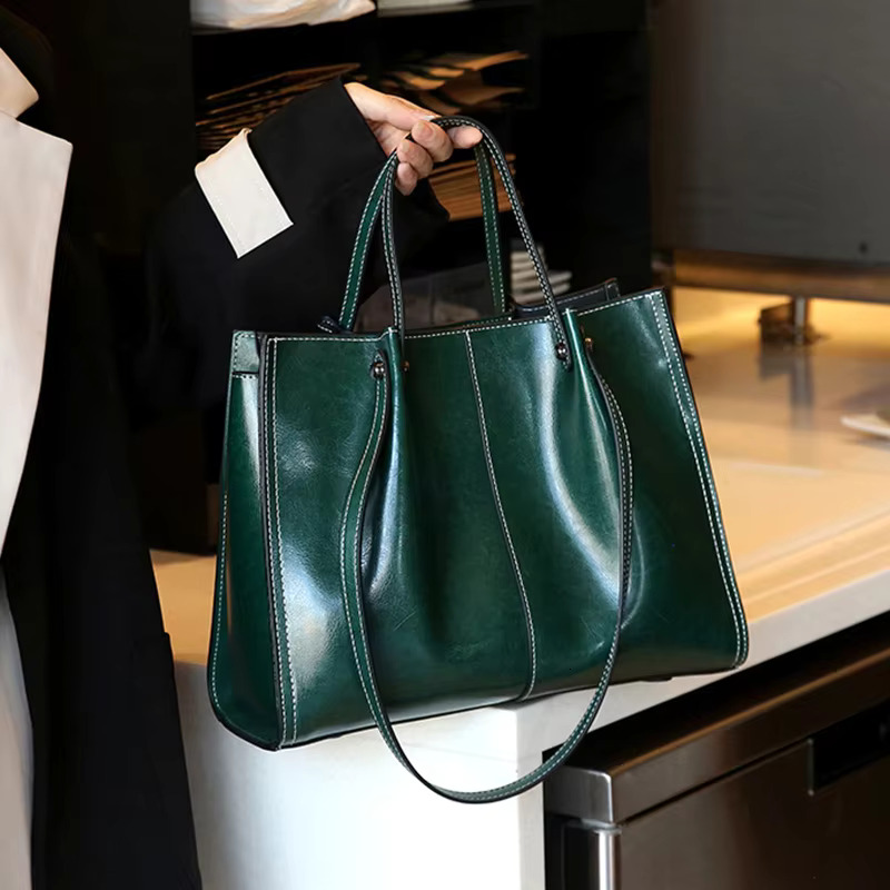 Hifashion Retro Genuine Leather Large Tote For Women 2024 Trend Designer Shopper Female Shoulder Bags Work Ladies Handbags