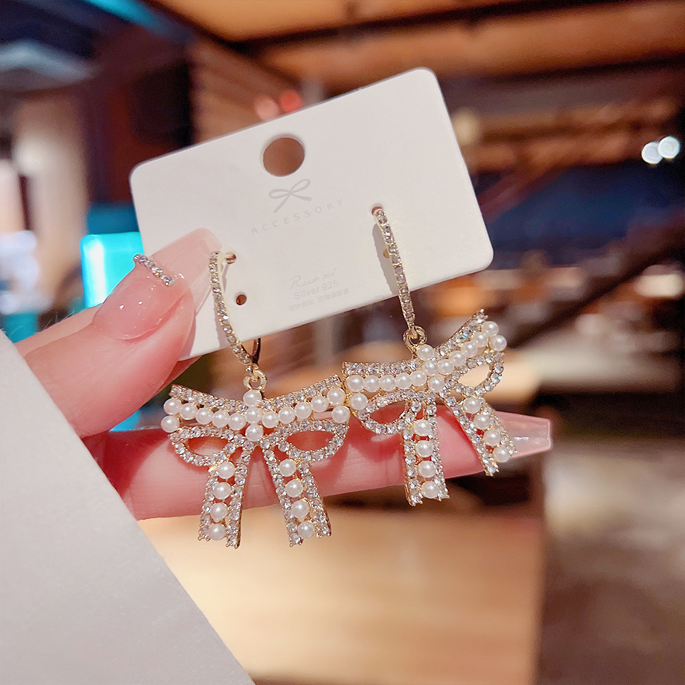 Women's Earrings 2PCS/LOT S925 Pearl Tassel Earrings Exaggerated Colored Rhinestone Personalized Earrings