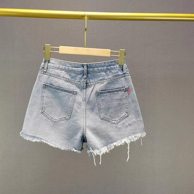 Tassel Diamond Broken Denim Shorts For Women 2025 Summer New Style Retro Slim Fit Ragdoll Sexy Hot Pants For Women Short Jeans Street Clothing