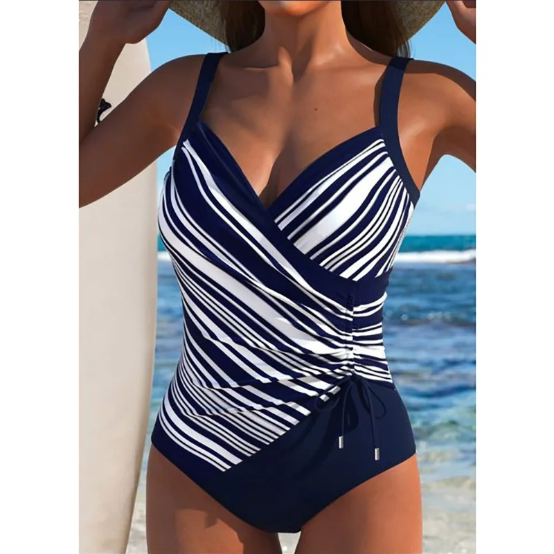 2025 Fashion Solid Deep V Neck One Piece Swimsuit Women Hollow Out Pleate Swimwear Beach Strile Bathing Suit Bandage 250206