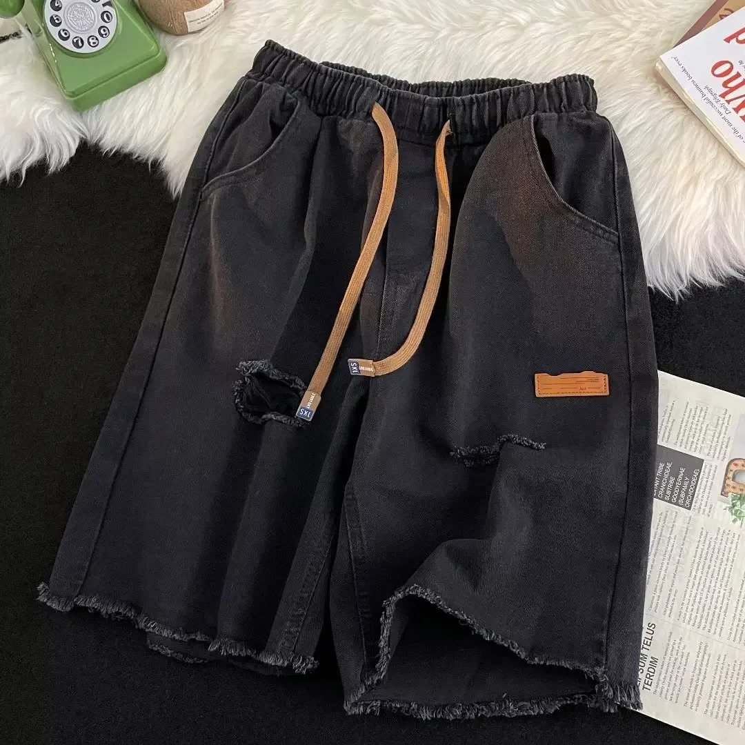 Casual Fashionable Unique Mens Jeans Trendy LooseFit StraightLeg Denim Shorts Style Summer Versatile MidLength Pants 250207
