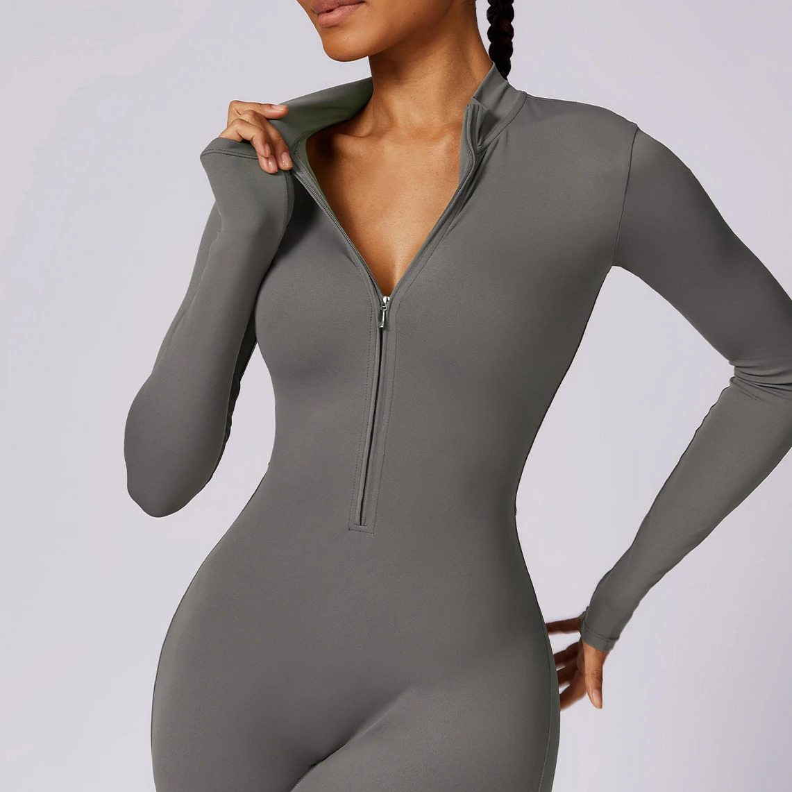 Zipper Jumpsuit Gym Set One Piece Workout Clothes for Women Sportswear Yoga Set Fitness Sport Suit Outfit Long Sleeve Gym Romper 250207