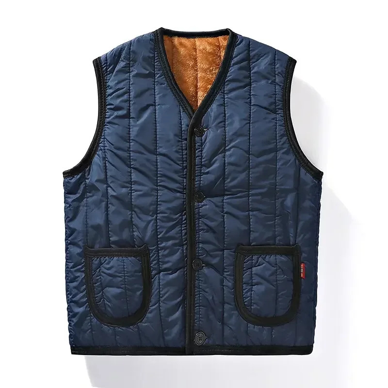 Winter Plus Fleece Thicken Warm Cotton Vest Men Gift for Father Husband Casual Loose Comfortable Sleeveless Jacket Clothing 250110