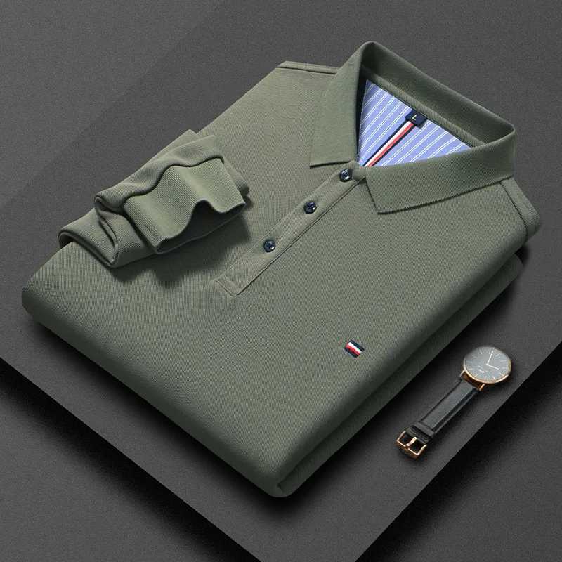 New Business Fashion Plush Polo Shirt Long Sleeve Mens Winter Casual Solid Color Embroidered Collar Thick T-shirt M-4XL LargeT250207