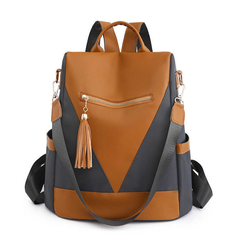 Womens Backpack Fashion Contrasting Color Outdoor Travel Backpack Oxford Cloth Dual Use Leisure Backpack Womens Bag