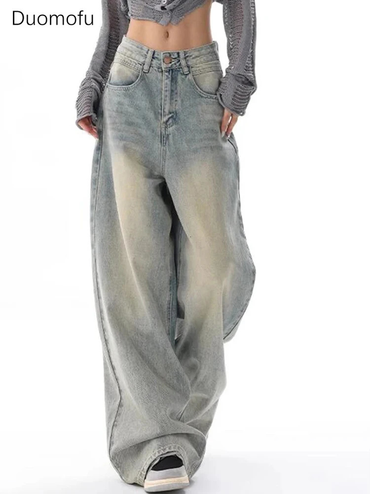 Duomofu Autumn Vintage Loose Simple Casual Female Jeans American Classic High Waist Slim Fashion Distressed S-XL Women Jeans 250206