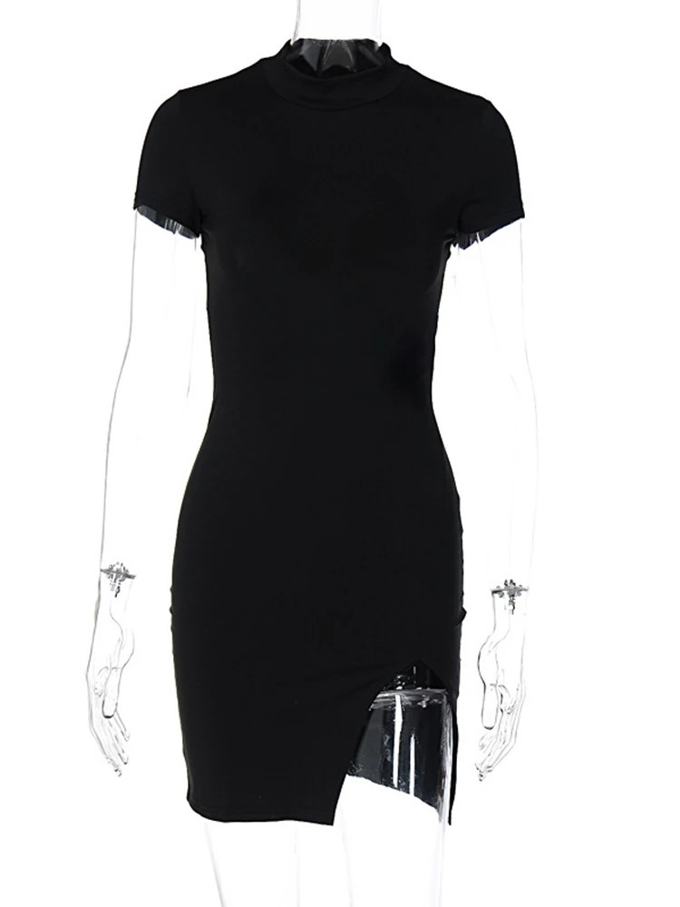 Quick view Wish list Short Sleeve Lace Up Backless Mini Dress For Women Side Slit Bodycon Skinny Sexy Streetewar Casual Outfits Club 250208Z