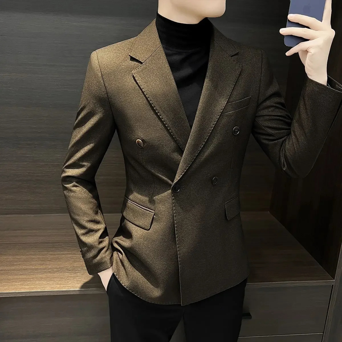 Male Business Blazer Casual Coat Double Breasted Fashion 2024 Vintage In Mens Suit Dress Jackets Fashionable Single Models 250208Z