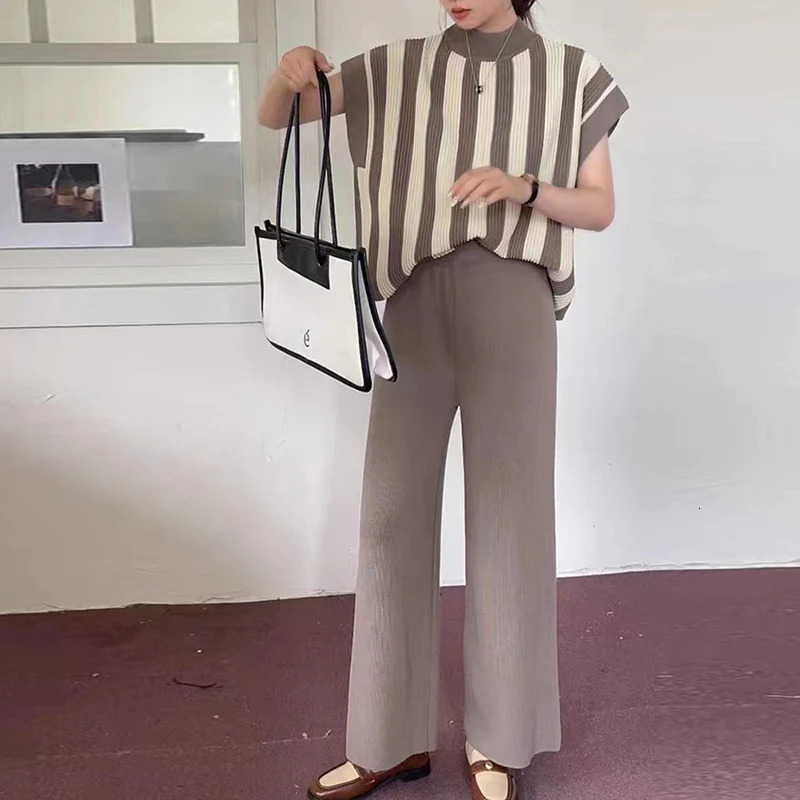 Womens Sweater Pant Set Winter Knitted Casual Pullovers Suits Long Sleeve AutumnLoose Tops Elastic Striped Elegance Sweaterpants 250207