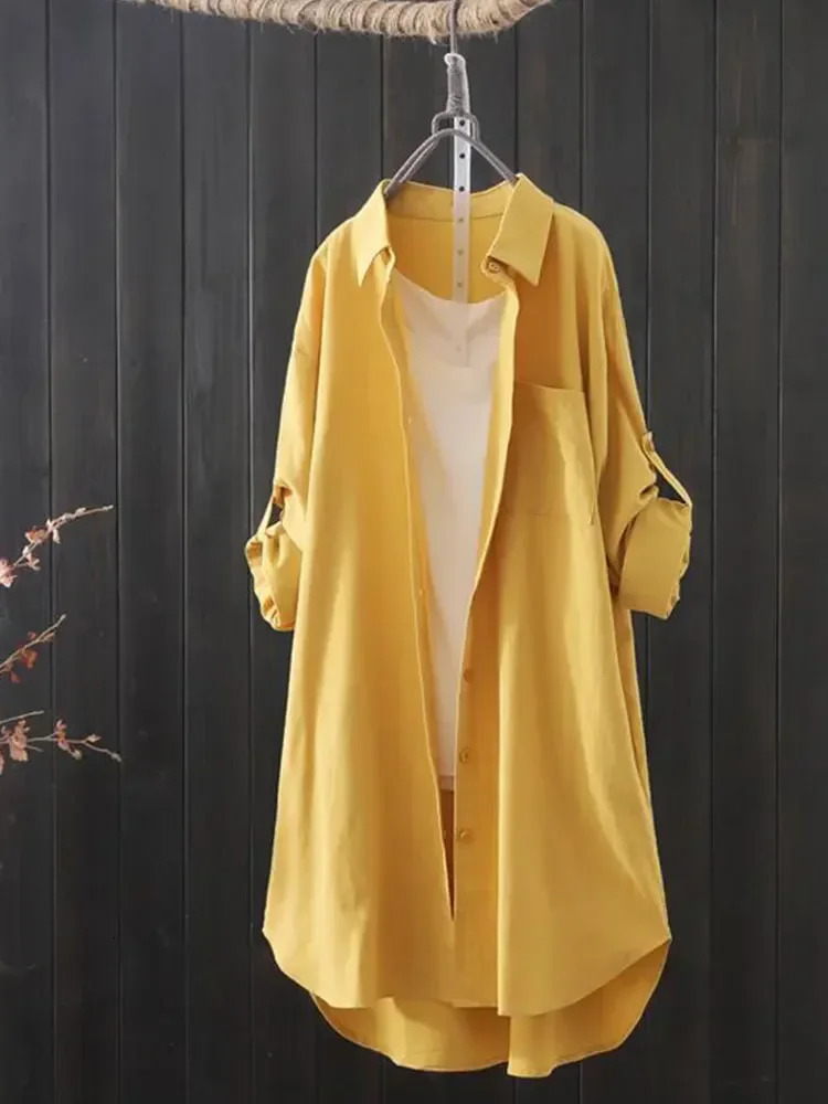 White Shirt Women 2024 Spring Summer Korean Fashion Simple Solid Color Long Shirts Lady Loose Breathable Midi Shirt and Blouse 250121