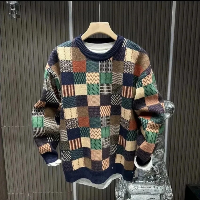 Lattice Man Pullover In Winter 90s Vintage Sweatshirts for Men Autumn Y2k Streetwear Harajuku Fashion 250113