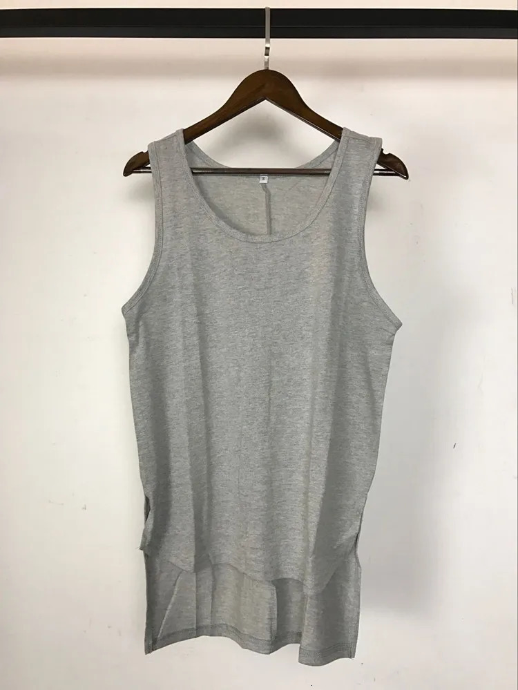 Summer men women cotton long tank top side split street hip hop undershirt black white gray casual sleeveless shirt gym vest 250207