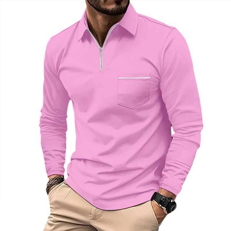 2023 Spring Autumn New Solid Color Fashion Turn-down Collar Long Sleeve Polo Shirts Man Casual Zipper Pockets All-match PulloverT250207