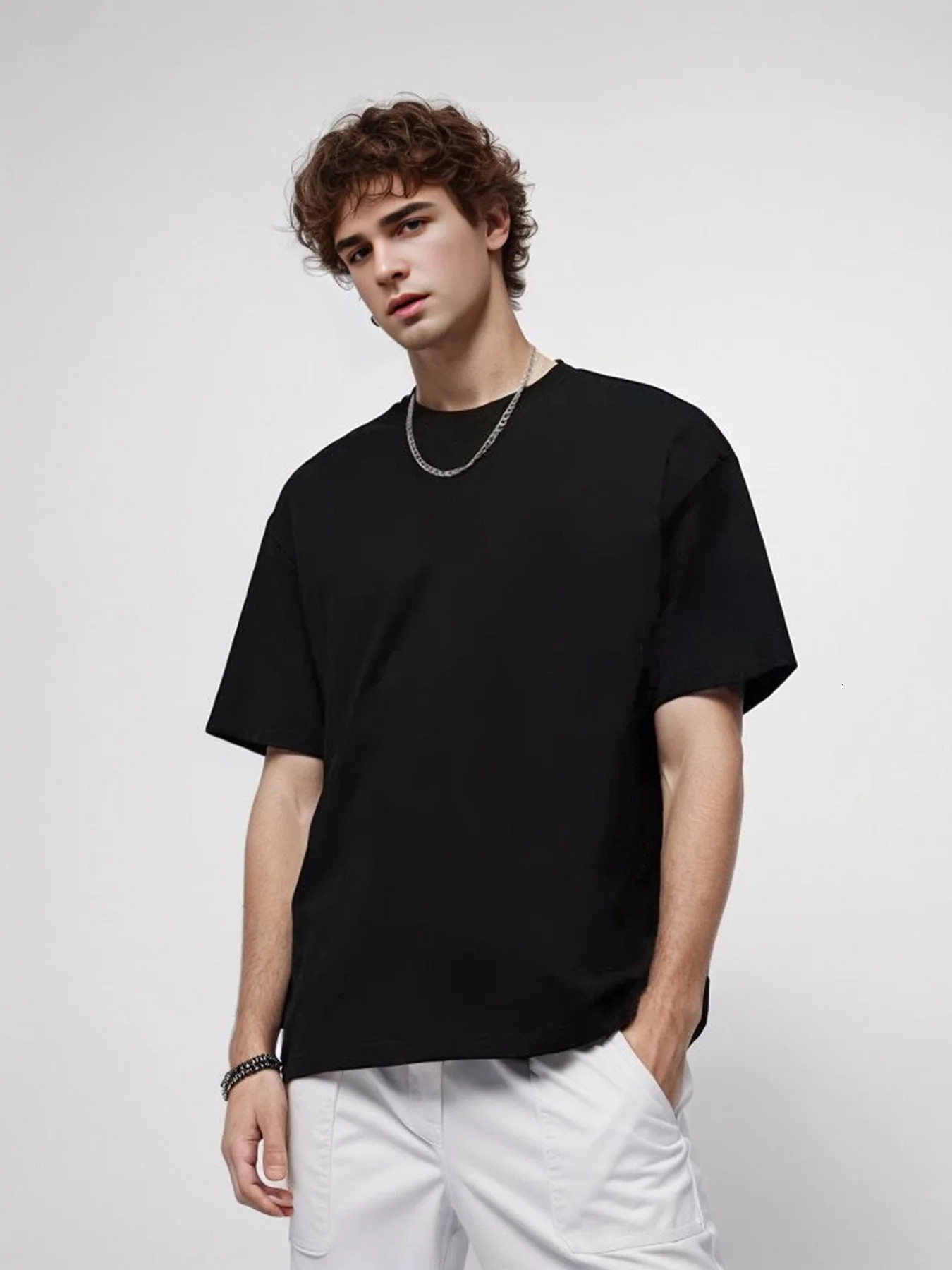 9.9oz 280gsm High Qualtity Oversized Heavy T-shirt for Men Short Sleeve Tee Cotton Solid Color Trend Leisure Green White Black 250207