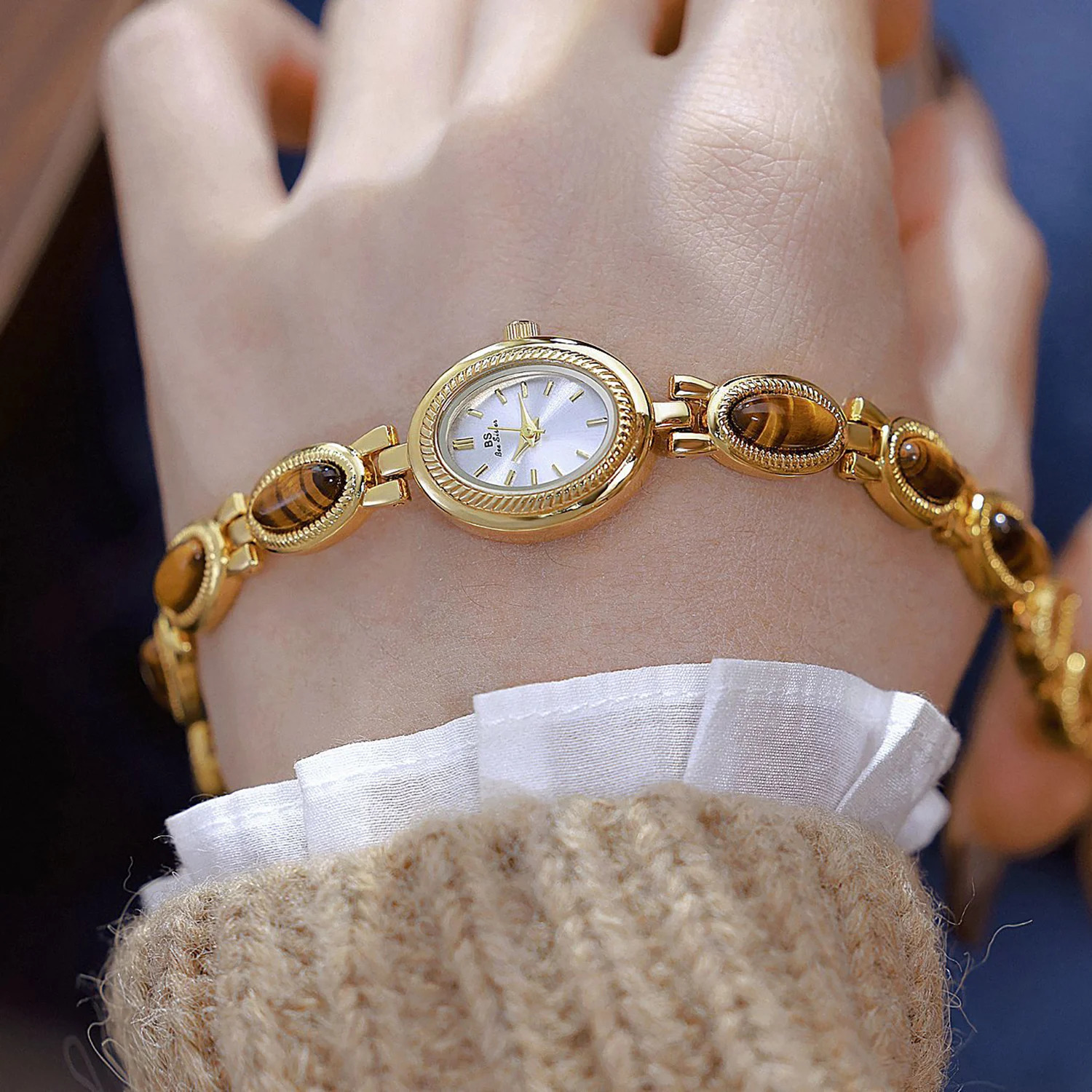 Golden Vintage Watch Women Elegant Amber Jewelry Quartz Wristwatch In Womens Watches Fashion Bracelet Gold Watch 250221