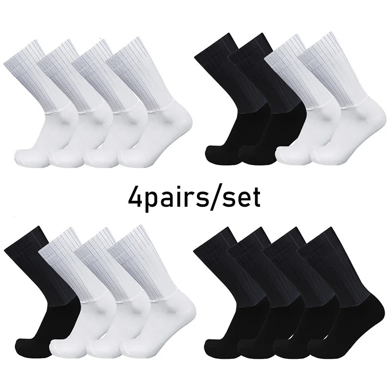 Aero Pure Color Cycling 4pairsset Sports Socks Silicone Nonslip Pro Racing Bicycle Summer Cool Calcetines Ciclismo 250207