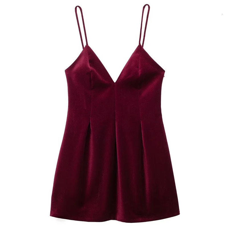 TRAF 2024 Womens Velvet Skirt Wrinkled Tight corset Red Dress Burgundy Sleeveless Backless Tank Top Warm 250206
