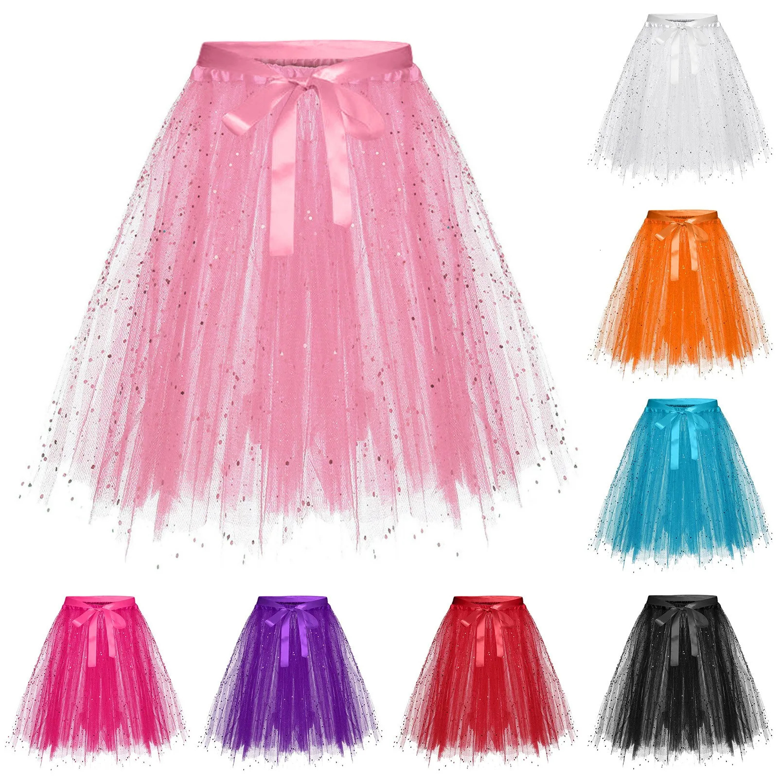 Women Adult Sequin Gauze Mesh Tutu Skirt Wedding Birthday Party Carnival Celebration Festival Decoration Tulle Dance Skirts 250208Z