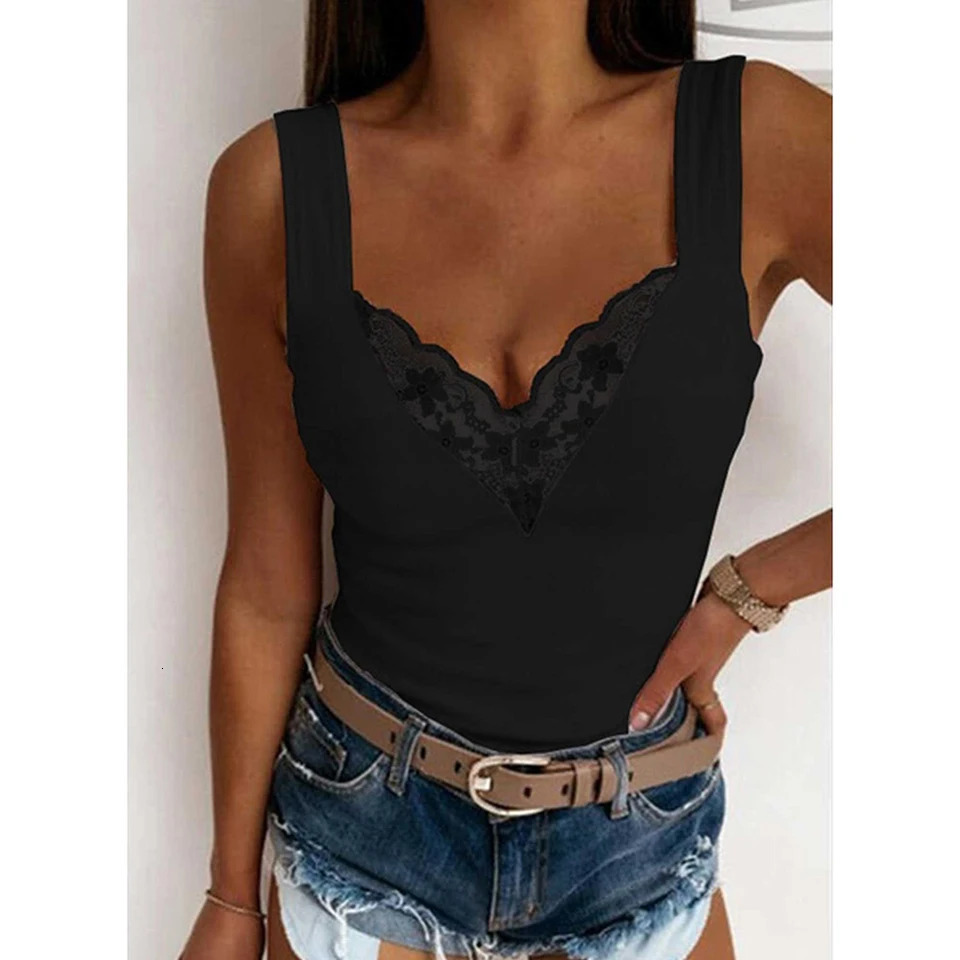 Womens Clothing Sexy Lace Tank Top For Ladies Autumn Basis Sleeveless Vest Pullover Y2K Tops Elegant Female T-shirts Tees 250207