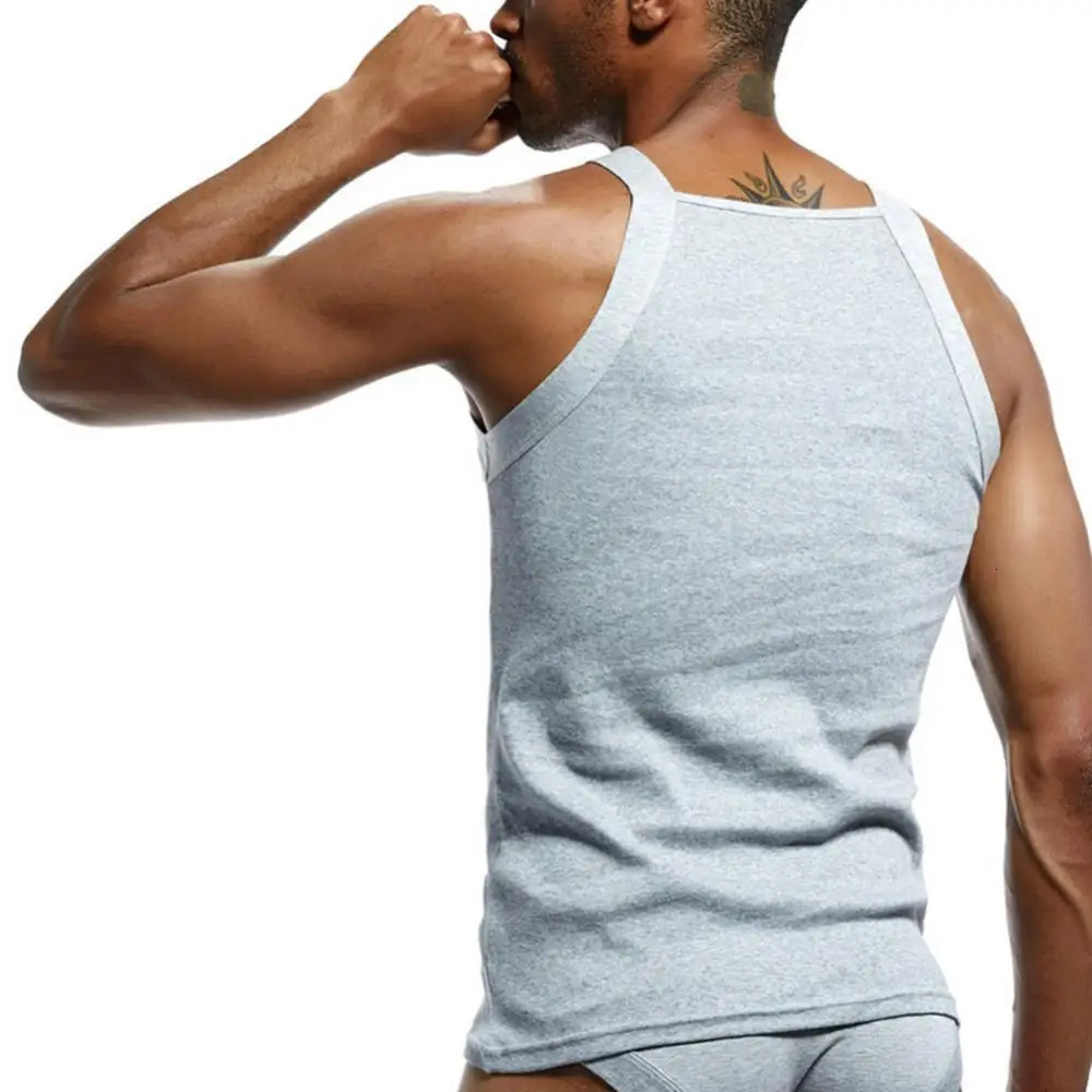 Summer sports mens vest solid color square ultrathin sleeveless cotton neck fitness tank underwear shirt 250207