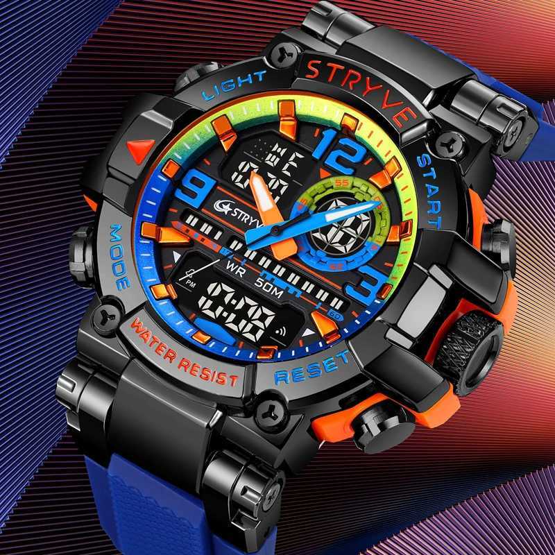 New STRYVE Watch for Mens Digital-Analog Dual Movement Calendar Luminous Waterproof Watches Fashion Sports Mens Watch 8025 Z250207