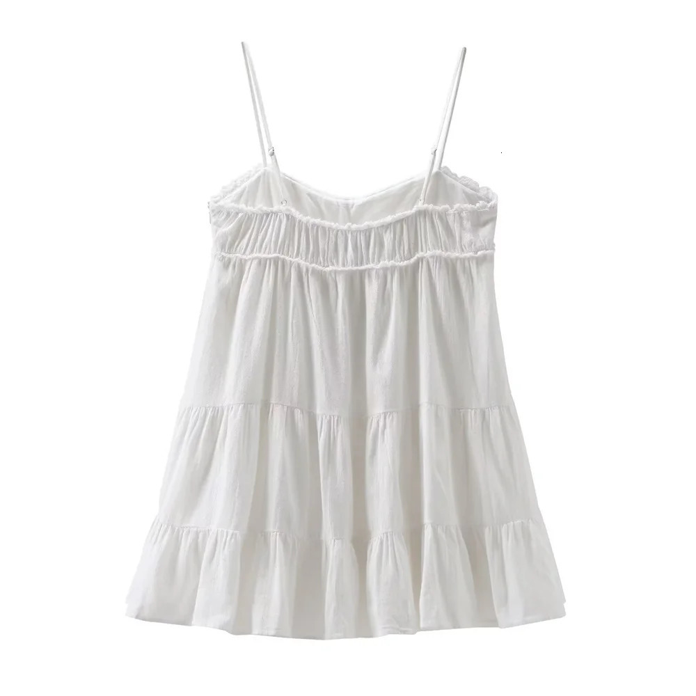 BMURHMZA 2024 Summer Product Womens Fashion Sleeveless Sexy Midi Layered Splicing Strap Short Dress Skirt 250207