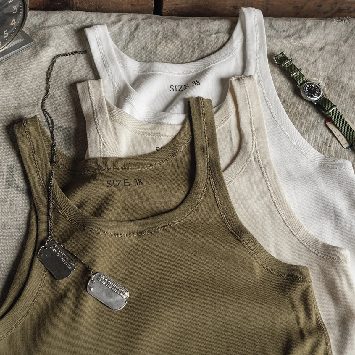 Bronson Old Fashion Thin Strap Tank Top Ribbed Cotton Sleeveless Undershirt Men 250207