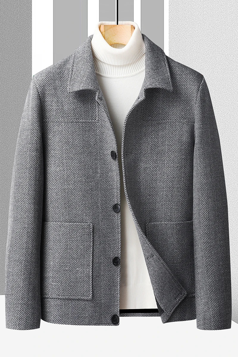 Autumn Winter Herringbone Patterned Woolen Jacket for Men High Quality Business Casual Formal Coat Short Social Trends 250109Z