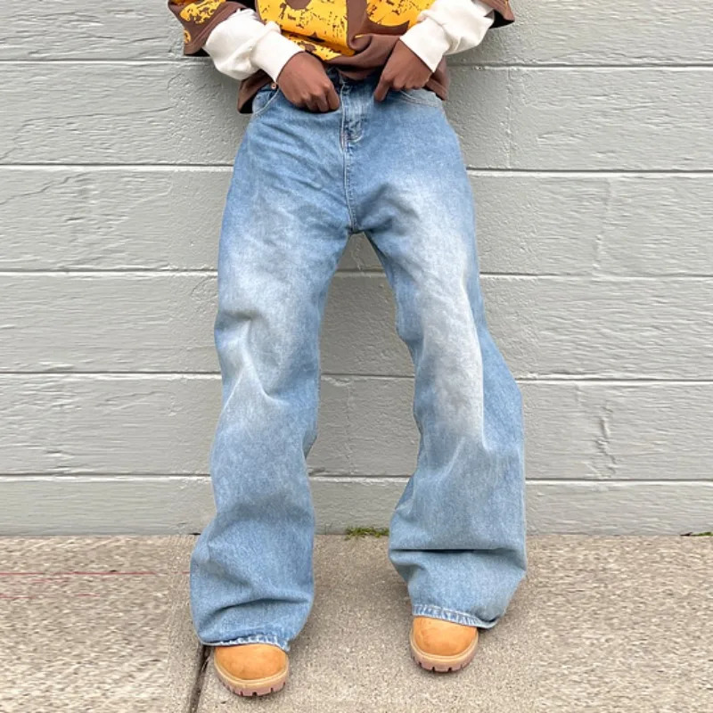 Vintage Men Baggy Denim Trousers 2024 Y2k Streetwear Wide Leg Loose Denim Pants Women Fashion Distressed Straight Long Pants 250226