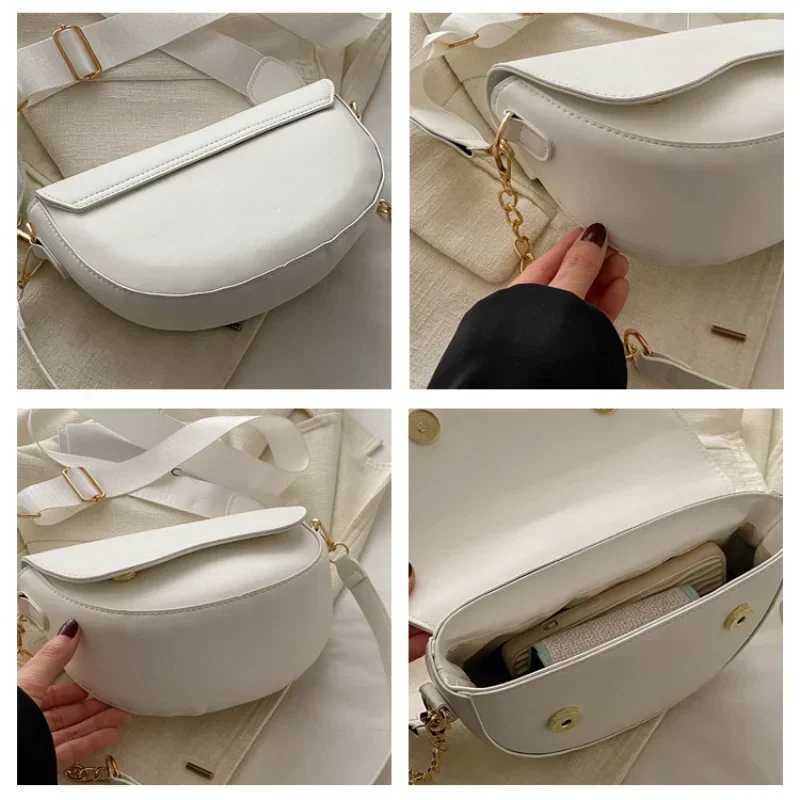 Small Leather Saddle Armpit Bags for Women Summer Chain Fashion Double Straps Shoulder PU Leather Crossbody Bags Festival GiftC250208