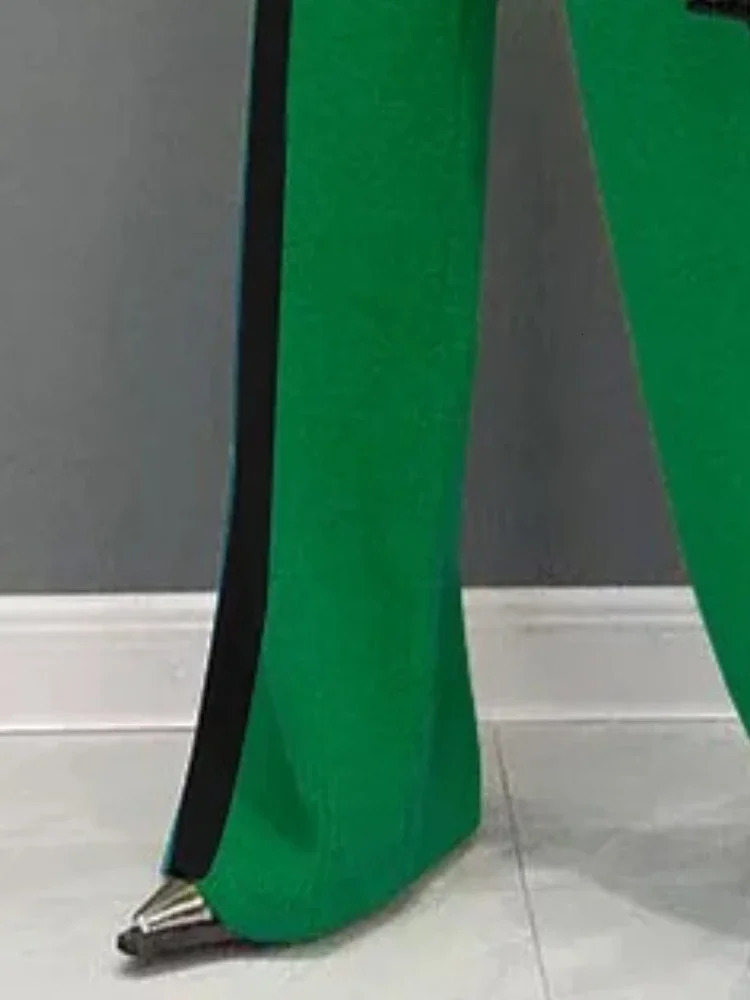 Beautyblue Green Womens Pants Autumn High Waisted Trousers Casual Loose Contrast Color Fashion Ladies Straight Sweatpants 250109