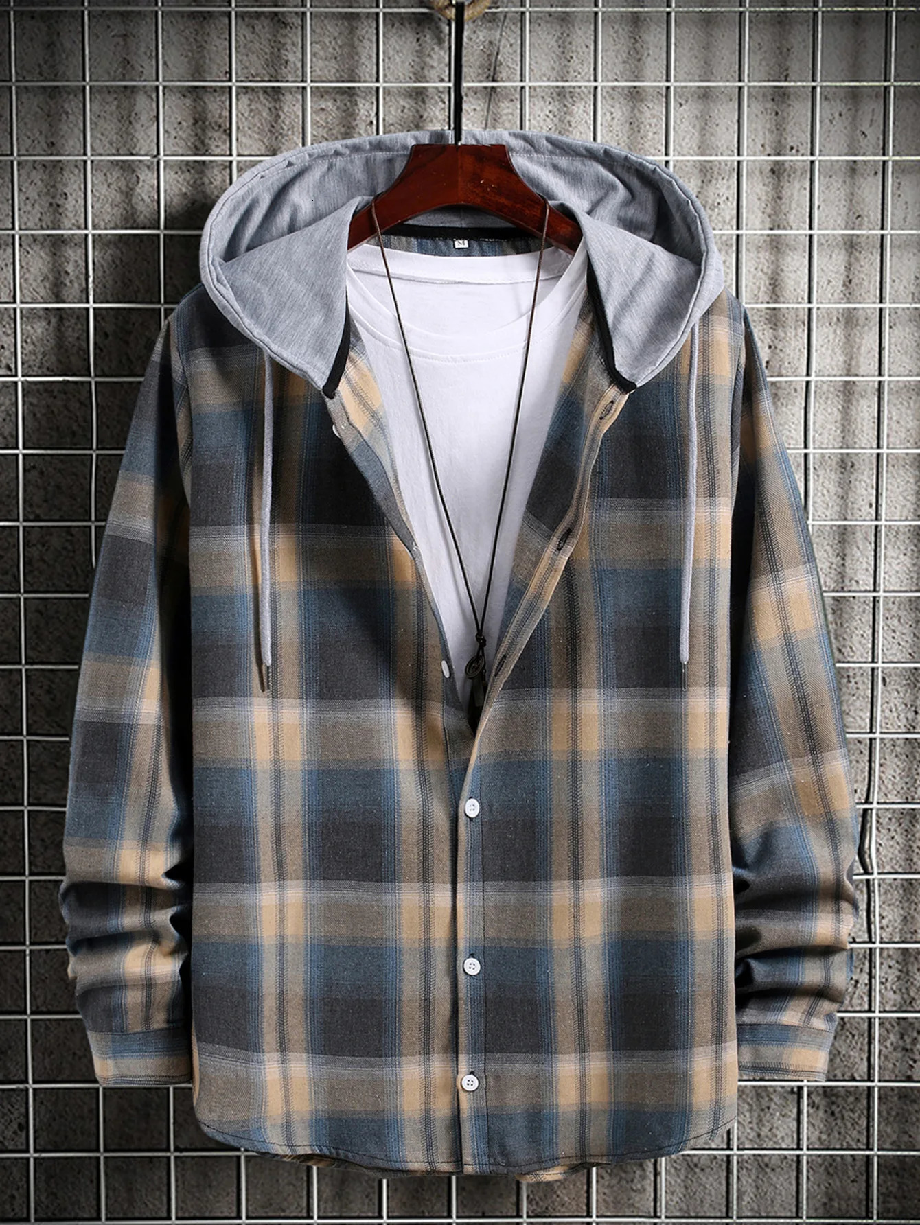 Autumn mens plain weave shirt hooded long sleeved loose casual fashion trend sportswear clothing 250207