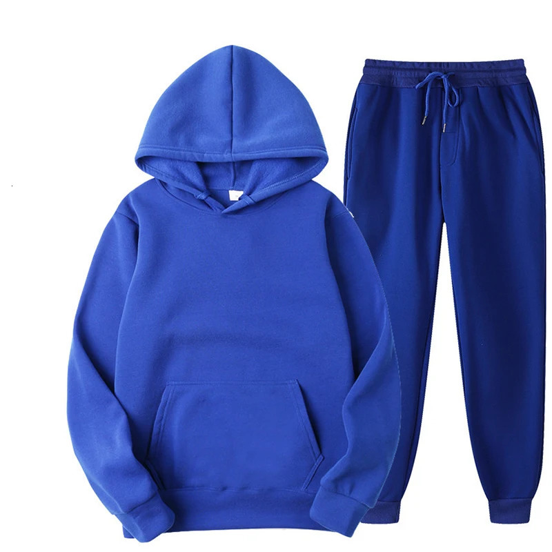 2Pcs Sport Suit Fitness Solid Color Womens Tracksuits Hooded Pullover Sweatpants Sweatshirt Casual Pants Sets Sportswear Male 250208