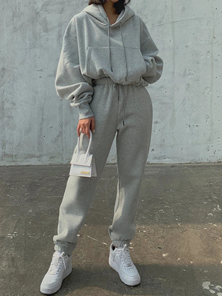 Hoodies Suit Winter Spring Solid Casual Tracksuit Women Fleece 2 Pieces Set Sports Sweatshirts Pullover Sweatpants Wholesale 250207