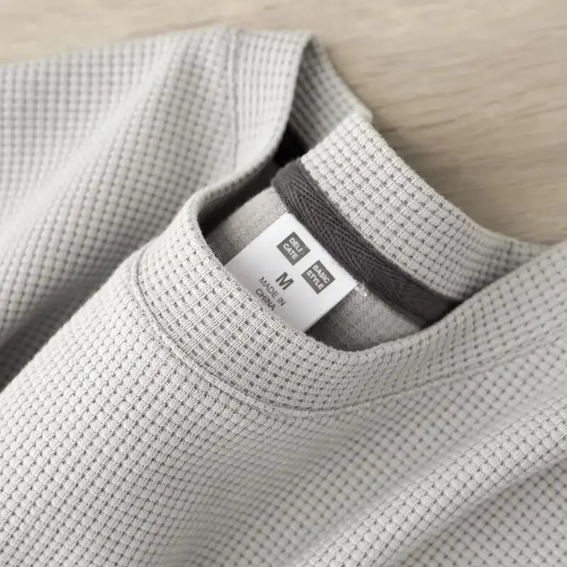 2024 Summer Mens Short sleeved Tshirt American Style Trendy Solid Color Corridor Plaid Loose Round Neck Top 250208Z