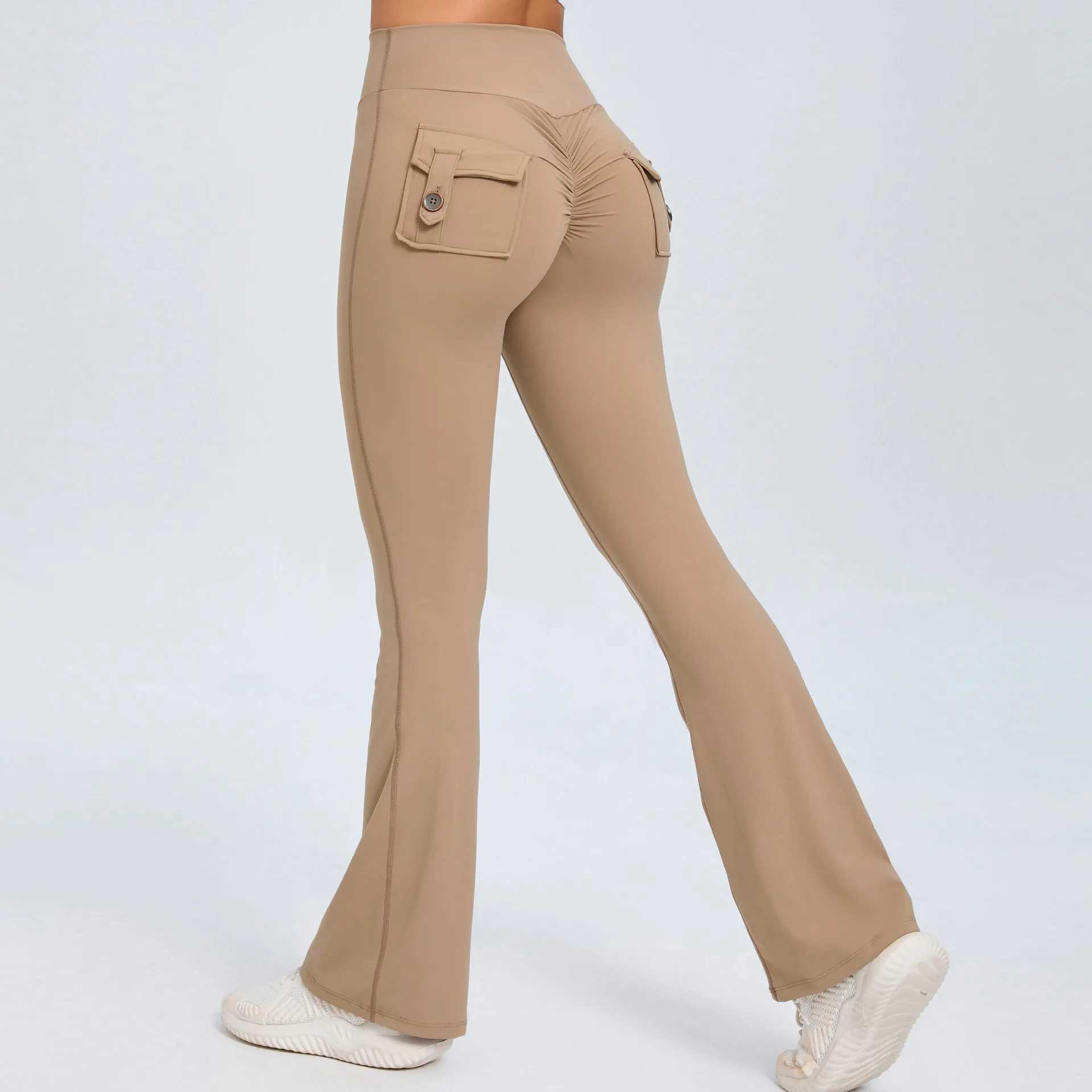 Yoga Outfit Casual Baggy Pocket Pants Sexy High Waist Flared Women Fitness Sweatpants Female Push Up Dance Trousers Gym Workout H250207
