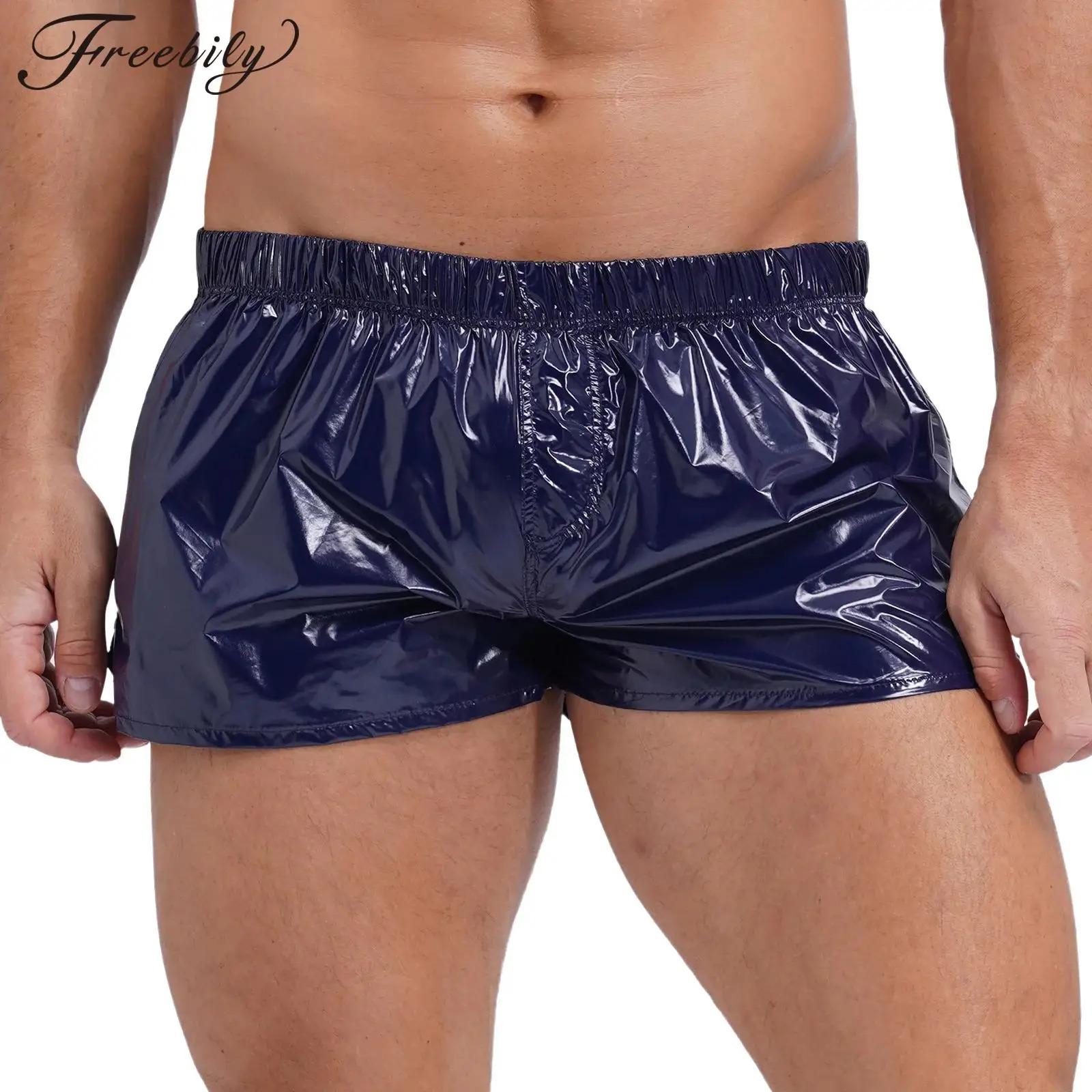 Mens Glossy Swimming Trunks Low Rise Swimwear Sides Slit Beach Shorts Male Swimsuit Beachwear Swim Pool Party Nightclub Costume Z260313