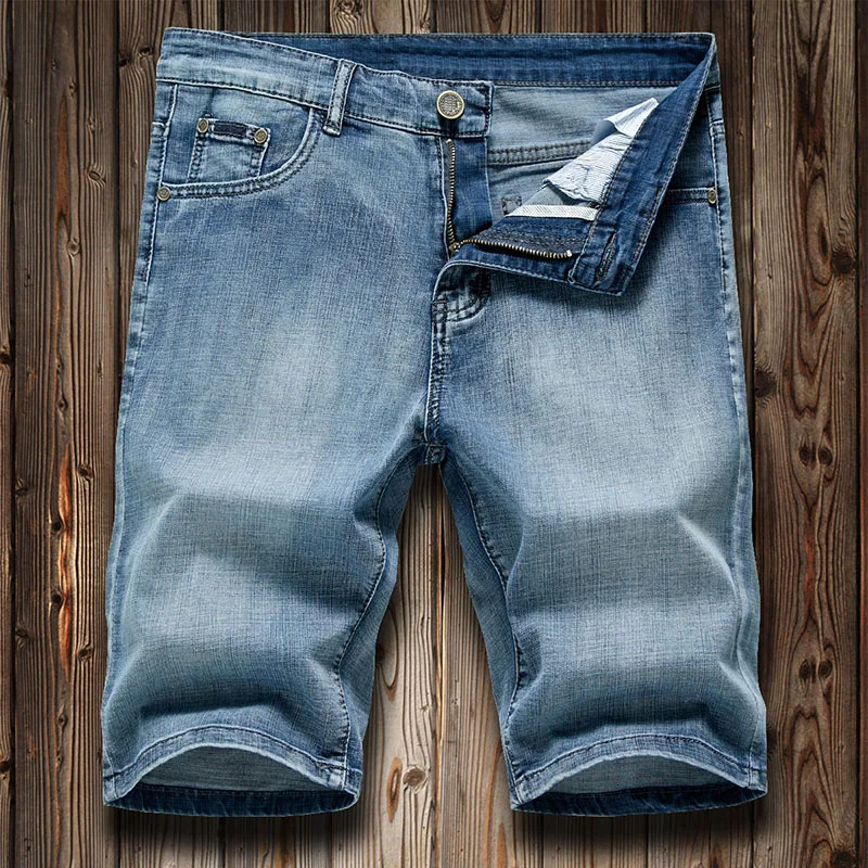 Korean Version Man Blue Shorts Classic Mens Denim Knee Pants Straight Sports Casual Short Plus Size 2840 250207