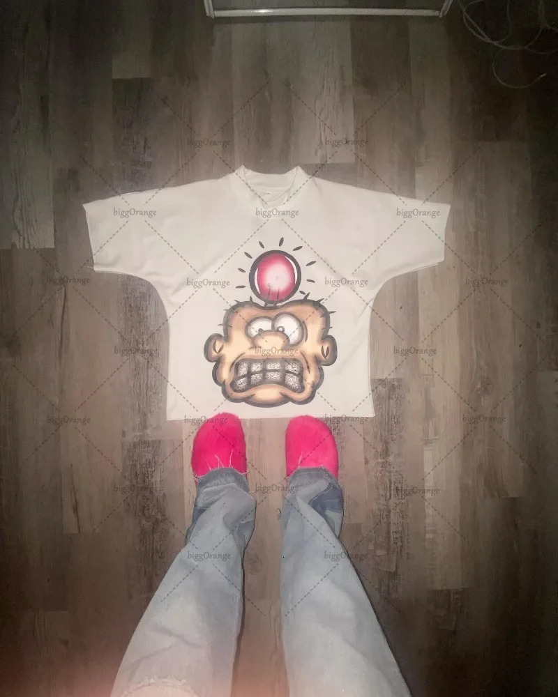 European and American High Street Anime Print Oversized T-shirt Y2K Harajuku Punk Casual Top Men Trendy Retro Short-sleeved 250208