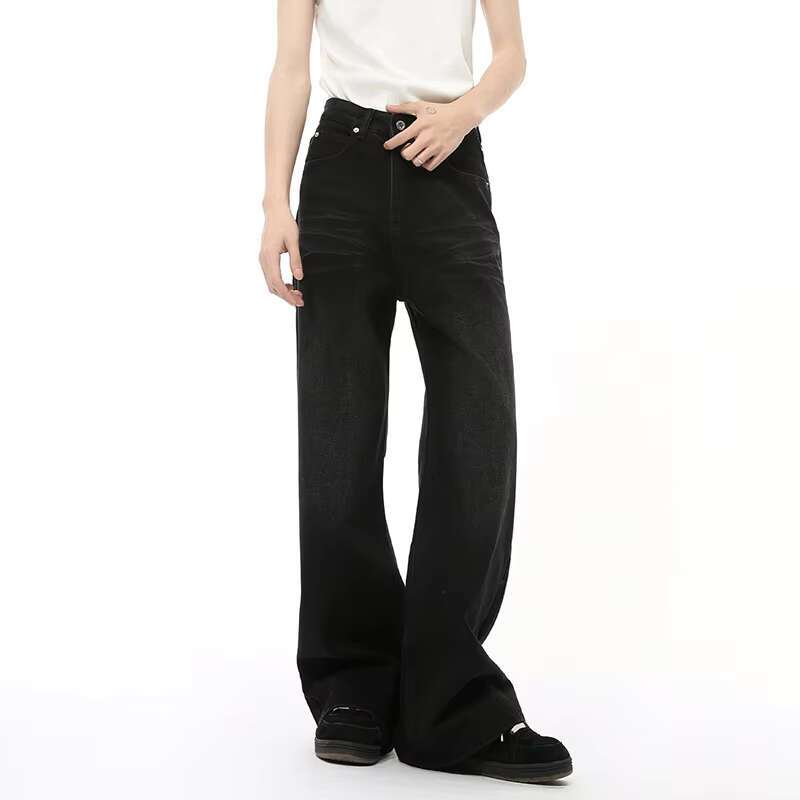 IEFB American Style Men's Jeans Solid Color Droop Worn-out Trousers Straight Wide Leg Loose Male Denim Pants Autumn 2024 9C8081